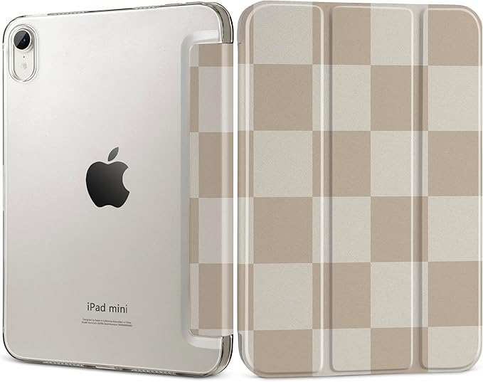 DONGKE for iPad mini 7 (A17 Pro) 2024 & iPad mini 6 2021 8.3 Inch, Slim Foldable Stand Hard PC Translucent Back Shell Smart Cover for iPad mini 7th/6th Generation [Auto Wake/Sleep] - Chessboard