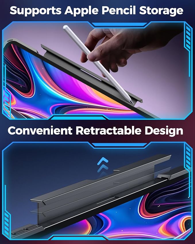 TSQQST Clear Wireless Keyboard Case for iPad Pro 13 Inch M5/M4 2025/2024 with Pencil Holder & Multi-Touch Trackpad, Visible PCB High-Tech Style, 3-Brightness & 7-Color Backlight, 360 Rotatable, Black