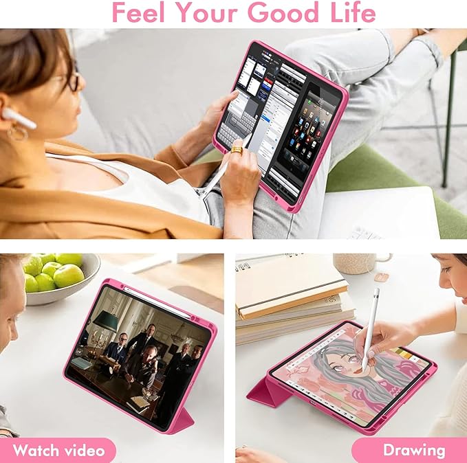 ZryXal New iPad Air 13 Inch Case M3 2025/M2 2024 with Pencil Holder, Trifold Stand Smart Case with Soft TPU Back,Auto Wake/Sleep(Peach Red)
