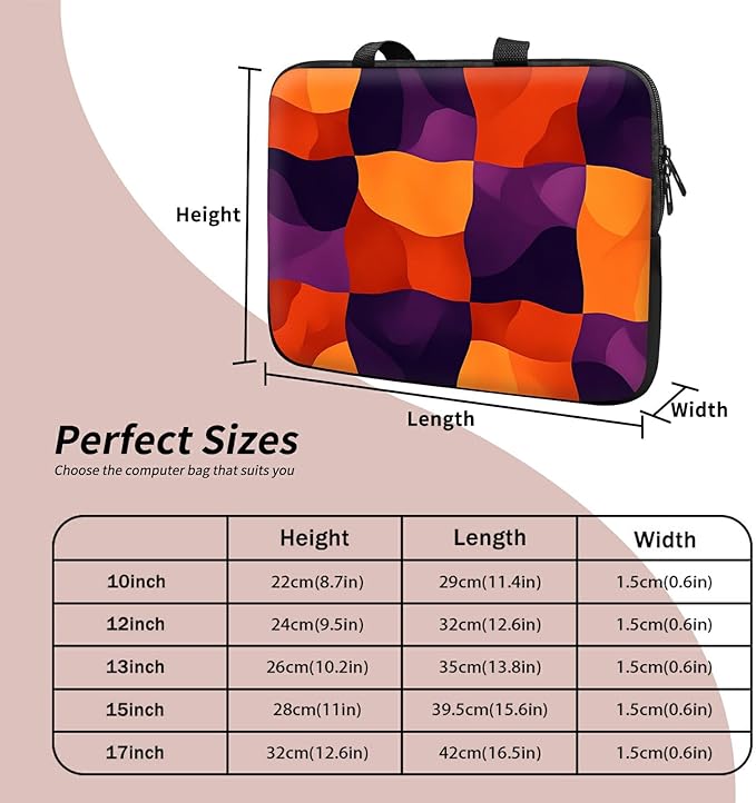 Laptop Sleeve Case Bag 15 inch, Colorful Checkerboard Slim Carrying Case Handbag Travel Laptop Bag for 15 inch MacBook Air M3/M2/15 Pro/Surface Laptop 7/6/5/4/3/ Dell XPS 15 Plus