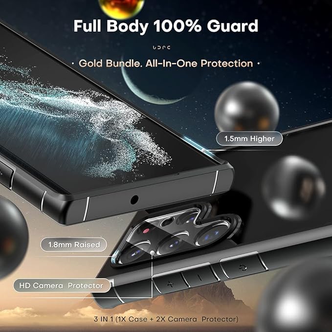 TOCOL for Samsung Galaxy S22 Ultra Case, Translucent Matte Hard Back [Military Grade Shockproof] [Anti-Scratch & Anti-Fingerprint] Slim Fit Protective Cover for Galaxy S22 Ultra Case 6.8'', Black