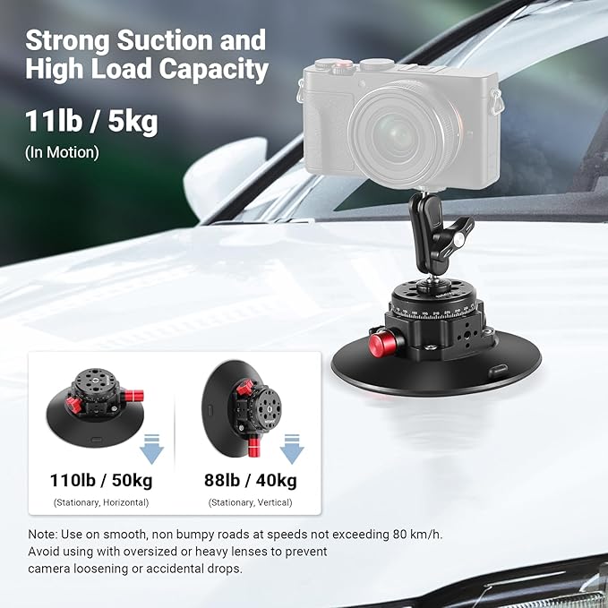 NEEWER 6" Suction Cup Camera Mount with Ball Head Magic Arm, 2 Pack Metal Car Mount for Camera/Action Camera/Phone, Air Pump Vacuum on Car or Window Glass with 1/4" 3/8" ARRI Mounting Holes, CA013