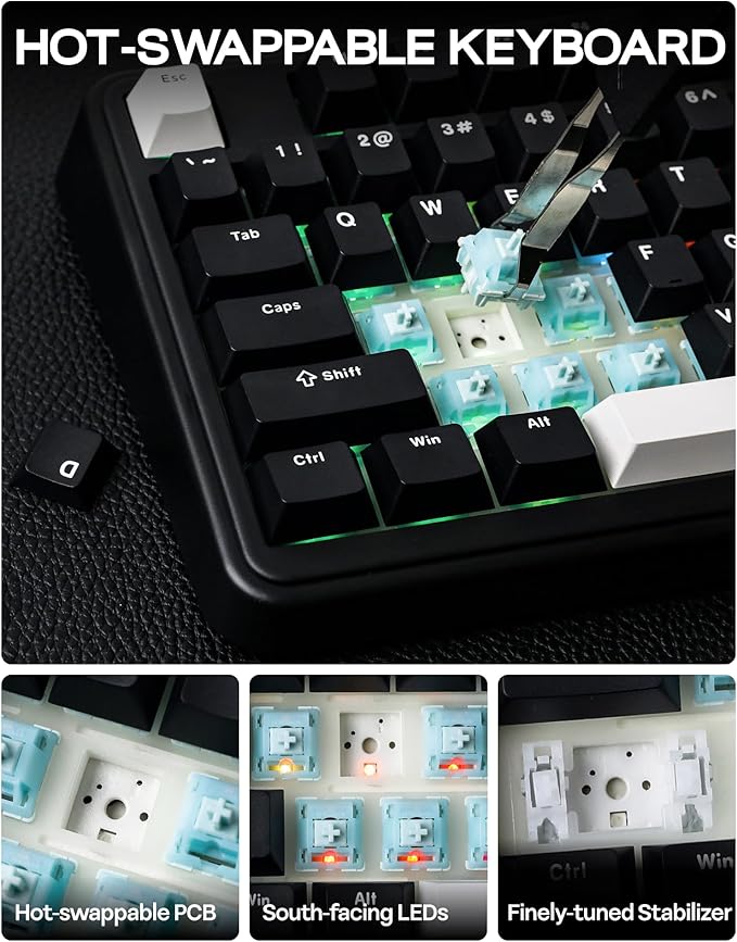 EPOMAKER TH99 Tri-Mode Wireless Mechanical Keyboard with 8000mAh Battery, Hot Swappable Custom RGB Gaming Keyboard with Numpad, Gasket Creamy for PC/Mac/Office (Black, Sea Salt Silent)