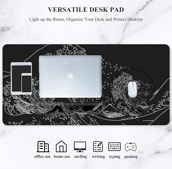 LATEEFAH Mouse Pad with Wrist Rest, Large Mouse Pad, Ergonomic Gaming Desk Pad Keyboard Wrist Rest Set, 4-in-1 Desk Mat Keyboard Mat for Home, Office