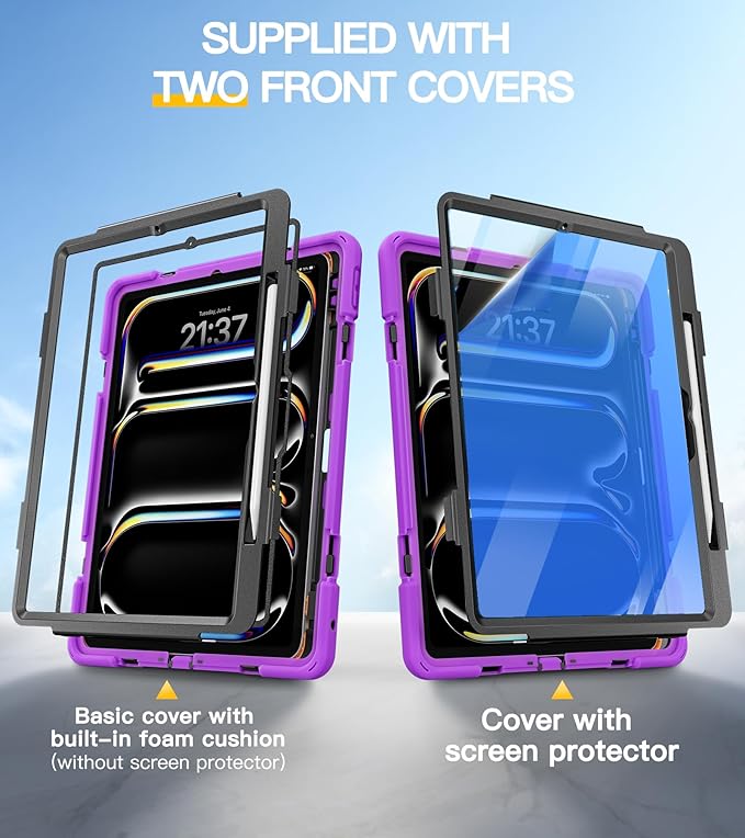 BRAECN for iPad Pro 13 inch Case M5 2025 & M4 2024 Heavy Duty Shockproof Protective with Pencil Holder Screen Protector 360°Rotating Stand Handle & Shoulder Strap Full Body Cover Kids Friendly