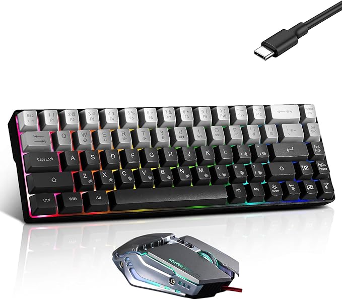 Guiheng Wired 60% Gaming Keyboard and Mouse Combo, Ultra-Compact 61 Keys RGB Backlit Mini Keyboard, Lightweight 3200 DPI Optical, Wired Gaming Set for Windows,PC, MAC PS5 Xbox Gamer(Gradient Grey)