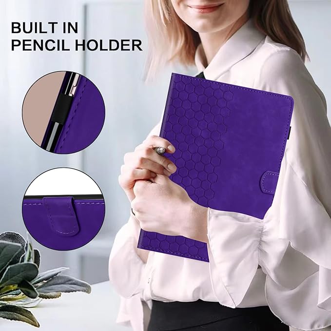 DTangLsm for iPad A16 Case iPad 11th Generation Case 11-inch 2025, iPad 10th Generation Case 10.9-inch 2022, Smart PU Leather Folio Stand Cover with Pencil Holder, Auto Wake/Sleep, Honeycomb Purple