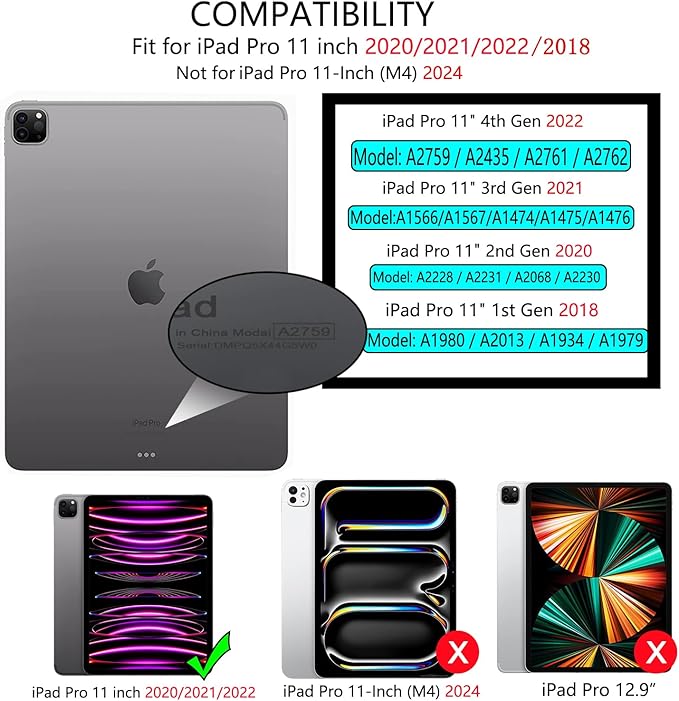 Case for iPad Pro 11 inch 4th/ 3rd/ 2nd / 1st Generation (2022/2021/2020/2018), Case with Pencil Holder, Stand Clear Back Cover Cute Cool Design for Women Girls, Auto Sleep/Wake, Wildflower B