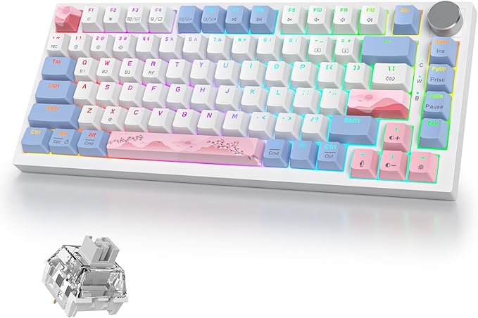400PRO 75% Wireless Creamy Mechanical Keyboard Pink, Gasket Hot Swappable RGB Gaming Keyboard Bluetooth/2.4GHz/USB-C Cute Key Board with Pre-lubed Cream Grey Switches (82 Pink White)