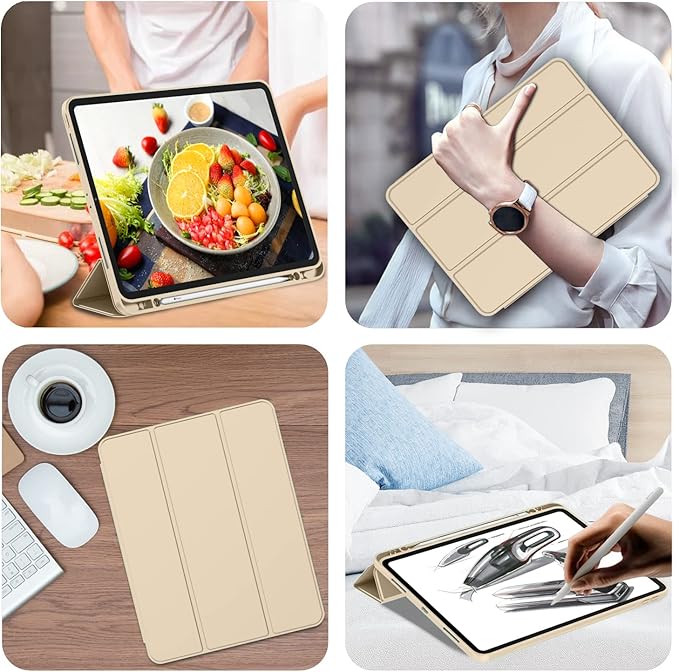 iMieet iPad Pro 13 Inch Case (M5/M4) 2025/2024 with Pencil Holder, Trifold Stand Smart Case with Soft TPU Back, Auto Wake/Sleep (Champagne Gold)
