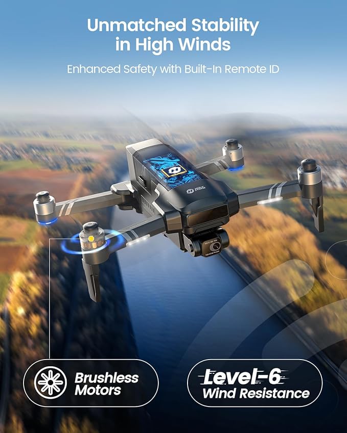 Holy Stone HS600 2-Axis Gimbal Drones with Camera for Adults 4K EIS, Integrated Remote ID, 20000 FT Range Transmission, GPS Drone with Brushless Motors, 4K/30FPS, Follow Me, Level 6 Wind Resistance