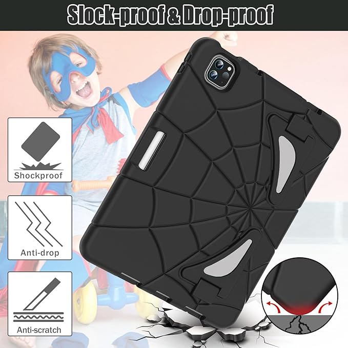 AKABEILA Compatible with Apple iPad Pro 11 inch(2018)/Apple Air 4 10.9(2020)/Air 5 10.9(2022)/Air 6 M2 (2024)/Air 7 M3 (2025) Tablet Case，Cover with Kickstand for Kids Children Boys Babies Black