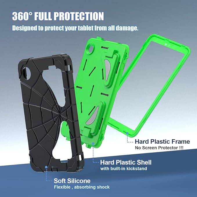 AKABEILA Compatible with Samsung Galaxy Tab A11+ 2025 11 inch Tablet Case，Lightweight Shockproof Rugged Protective Cover with Kickstand for Kids Children Boys Babies Dark Green