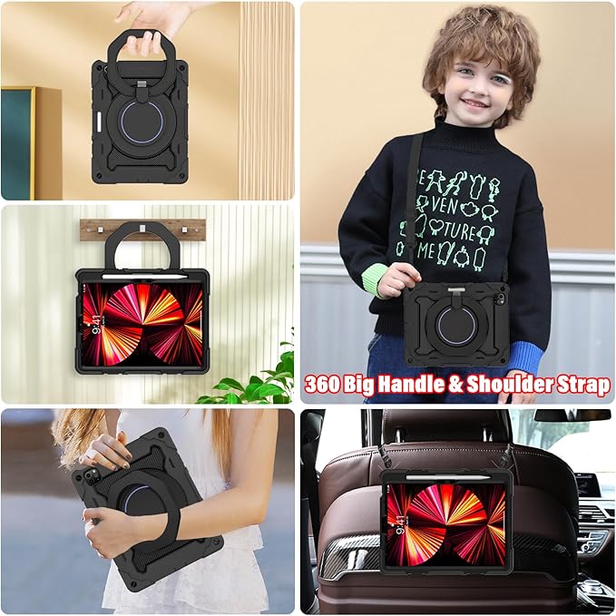 ROISKIN for iPad Air 11 inch M4/M3/M2 Case, iPad Pro 11 inch 4th/3rd/2nd/1st Generation,iPad Air 5th/4th 10.9 inch Case,Heavy Duty Shockproof with 360 Stand Handle Shoulder Strap Pen Holder for Kids