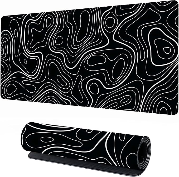Extra Large Gaming Mouse Pad 31.5"x15.7"｜Topographic Contour-Themed XXL Keyboard Pad, Mouse Mat, Desk Pad, Non-Slip Rubber Base & Stitched Edges - Extended Mousepad for PC/Laptop/Office/Home Decor