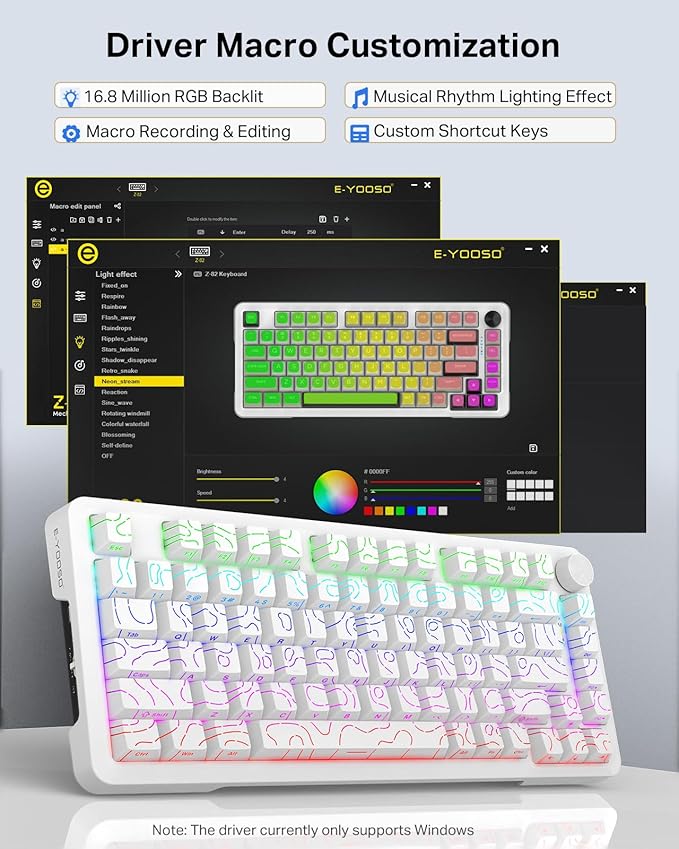 E-YOOSO Topographic RGB Mechanical Keyboard with Knob, 75% Gasket Hot Swappable Custom Gaming Keyboard, Side Printed PBT Keycaps, Tri-Mode Bluetooth/Wireless/Wired 81 Keys Compact Design﻿