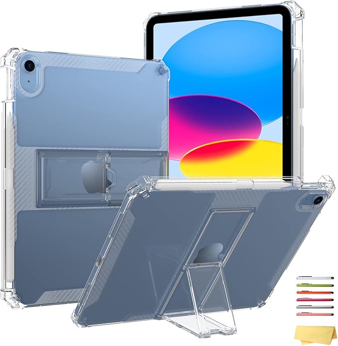 Clear Case for iPad A16 11th Generation 11" 2025/iPad 10th Generation 10.9 inch Case 2022 with Pencil Holder/Kickstand, UUcovers Soft TPU Back Stand Transparent Shockproof Cover for iPad 11/10, Clear
