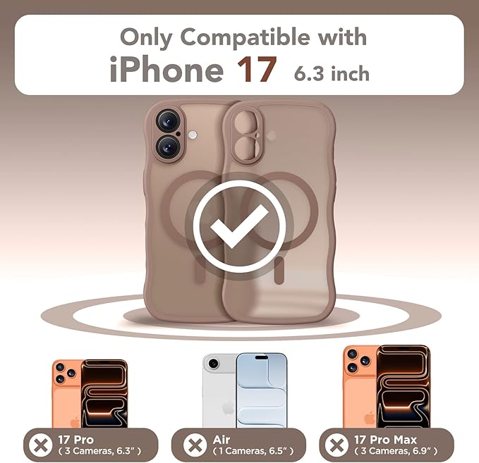 CAPRARO Magnetic for iPhone 17 Case for Women Girls, Upgraded [Full Camera Protection] [Compatible with MagSafe] Cute Wave Translucent Matte Phone Case for iPhone 17, Brown