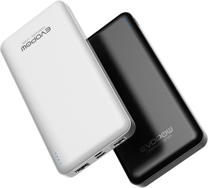 2 Pack Portable Charger, Slimmer 10000mAh Power Bank, USB C in&Out Fast Charging Battery Pack, External Portable Power Bank for iPhone 16 15 14 13 12 Tablet Headphones Samsung S23 S22 Pixel etc
