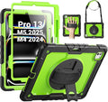 SEYMAC Case for iPad Pro 13 Inch M5 2025 / M4 2024, Heavy Duty Shockproof Protective Case with Screen Protector, 360° Rotating Stand, Hand/Shoulder Strap and Pen Holder, Green