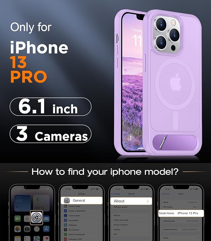 Magnetic Compatible with iPhone 13 Pro Case, [Built-in Invisible Kickstand][Compatible with MagSafe][Military Grade Shockproof] Slim Translucent Matte Phone Case for iPhone 13 Pro 6.1"
