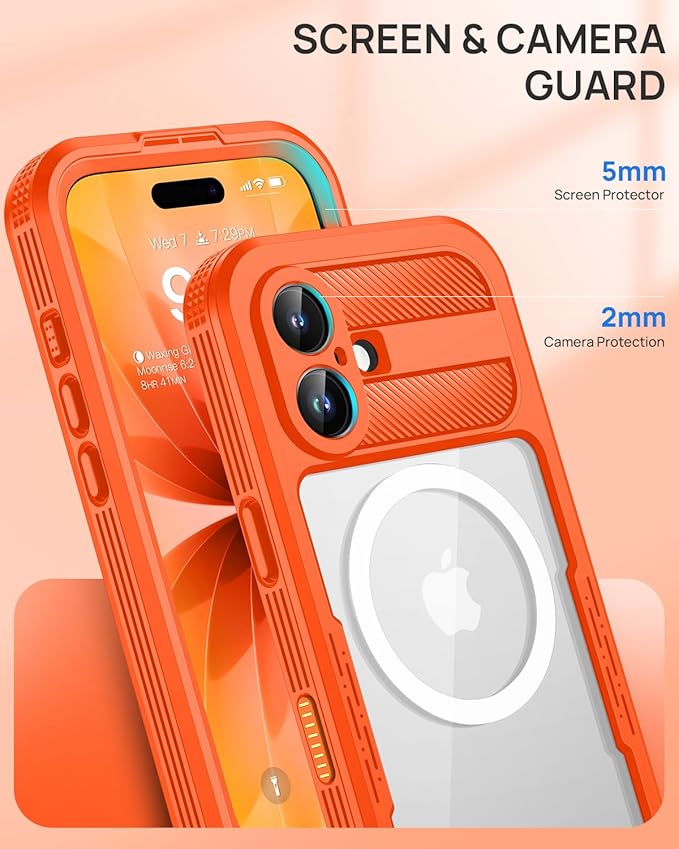 Lanhiem Magnetic for iPhone 17 Case, IP68 Waterproof, Dustproof, Compatible with Magsafe, Built-in Screen Protector, Full Body, Heavy Duty, Rugged Phone Cover, 6.3 inch, Cosmic Orange