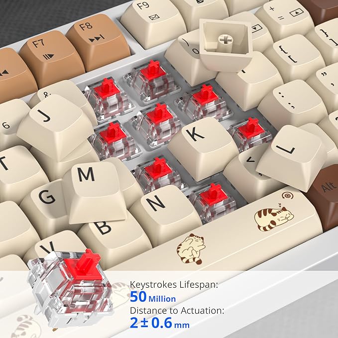 75% Mechanical Gaming Keyboard Coffee Cat, Hot Swappable RGB Backlit Cute Keyboard with Knob, Gasket Mount USB Wired Key Board, 82 Keys Linear Red Switch Keyboards (82 Coffee Cat)