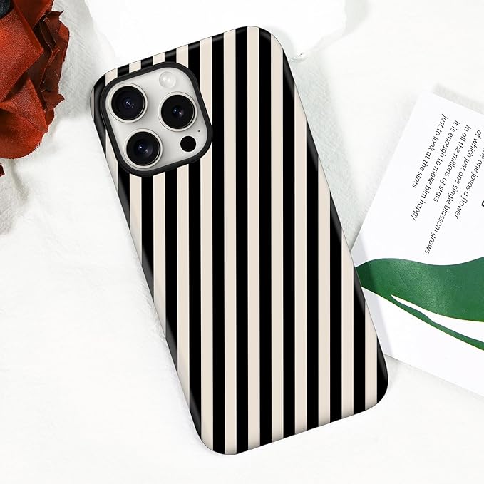 Magnetic for iPhone 14 Pro Case Cute Diagonal Stripes Phone Case, Shockproof Slim TPU and Hard PC Protective Phone Cover Compatible with MagSafe Designed for Women Girls,Black and White