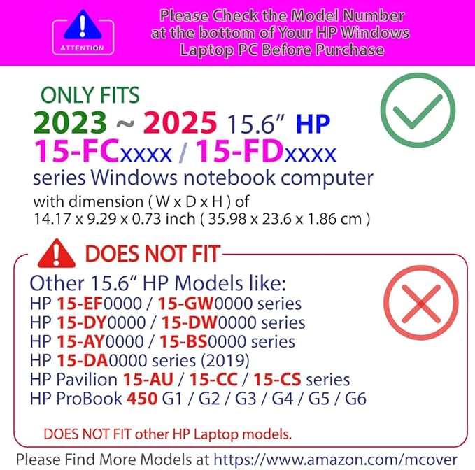 mCover Case Compatible ONLY for 2023-2025 15.6-inch HP Laptop 15-FCxxxx / 15-FDxxxx Series Windows Notebook PC (NOT Fitting Any Other HP Laptop Models) - Clear