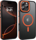 YINLAI Case for iPhone 16 Pro 6.3-Inch, iPhone 16 Pro Phone Case Magnetic [Compatible with Magsafe] Slim Translucent Matte Men Women Girls Shockproof Protective Back Cover, Black/Orange