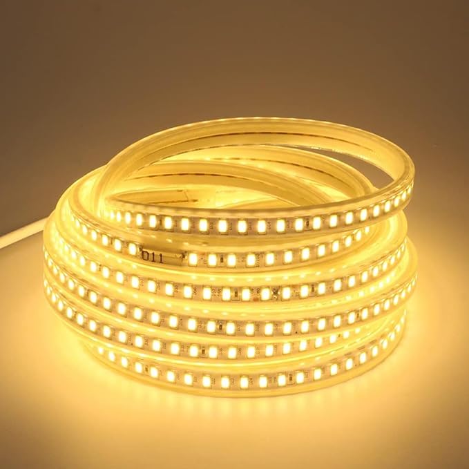 LED Strip Lights AC 110V 9.84 ft Warm White Outdoor LED Lights Waterproof 3m SMD 5730 120LEDs/m 3000K Cuttable Strip Lighting for Bedroom Wall Kitchen Under Cabinet TV Lights