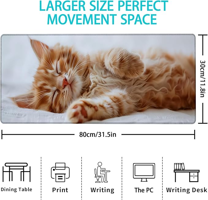 Gaming Mouse Pad, Cute Cat Mouse Pad, Desk Mat, Non-Slip Rubber Base MousePads for Computers Laptop Office School Home Accessories Decor 31.5" x 11.8"