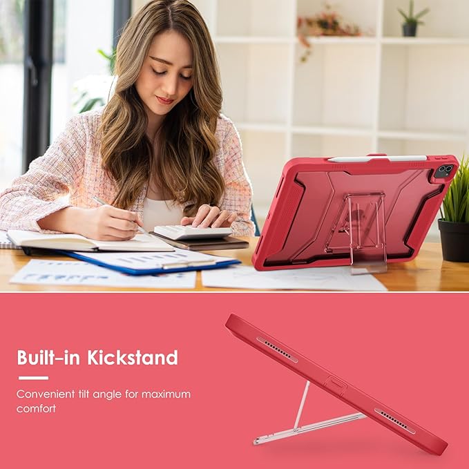 VIKESI Kickstand Protective Case for iPad Pro 12.9 6th / 5th / 4th / 3rd Generation (2022/2021/2020/2018 Released), Matte Frosted Scratch Resistant Back, TPU Shockproof Frame, Burgundy Red