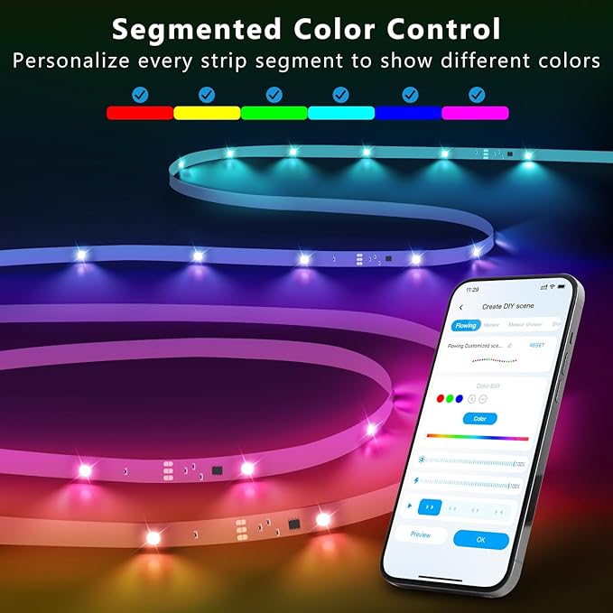 DAYBETTER Smart IC LED Strip Lights, BGRIC LED Lights for Bedroom, DIY Multiple Colors on One Line, App Control Color Changing Strip Lighting Music Sync Home Decor 16.4 ft (Pack of 2)