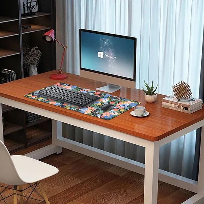 Garden Party Flowers Desk Pad Mouse Pad,Large Floral Mouse Mat with Stitched Edges,Non-Slip Rubber Base Mousepad for Office PC Keyboard Laptop and Home Work Desk Mat(27.5X11.8 in)