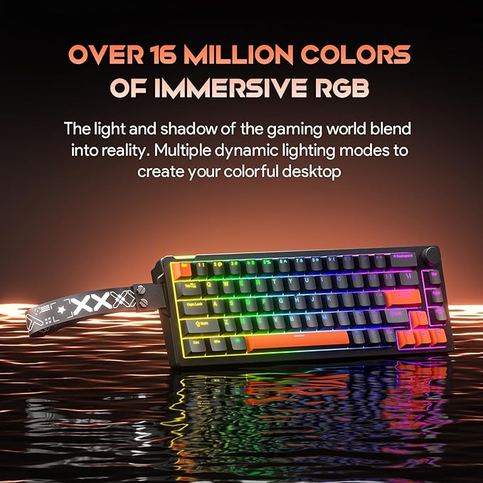 68% Mechanical Gaming Keyboard with RGB Backlit, Wired Keyboard Volume Knob Gasket Mount with PBT Keycaps,8000 Hz Polling Rate, Hall Effect Cream Switches, Hot-Swap, for FPS Games (Black+Orange)