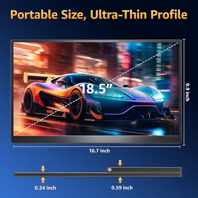 Upperizon Portable Monitor 18.5 inch FHD 125% sRGB 100Hz IPS HDR HDMI USB-C Travel Monitor for Laptop MacBook PC Surface PS5 Xbox, Large External Display with Kickstand & Speakers, VESA Compatible