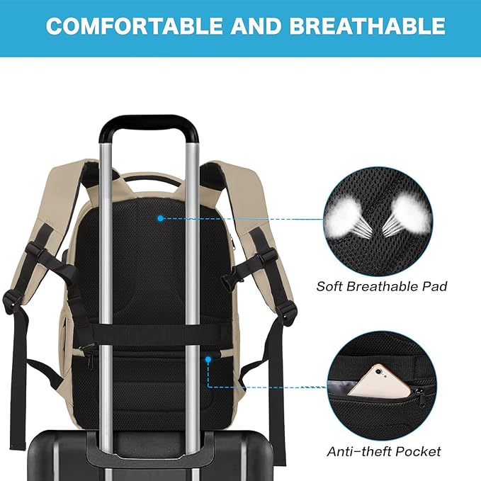 MOSISO 15.6-16 inch 35L Laptop Backpack with USB Charging Port for Women Men, Waterproof Hardshell Travel Business Computer Bag, Anti-Theft Daypack with Luggage Strap, Camel