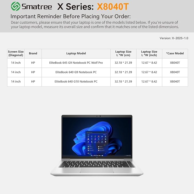 Smatree Hard EVA Protective Sleeve Case Compatible for 14 inch HP EliteBook 645/640 G10/G9 Notebook PC, Waterproof and Anti-Shock Laptop Bag, Green (X8040TG)