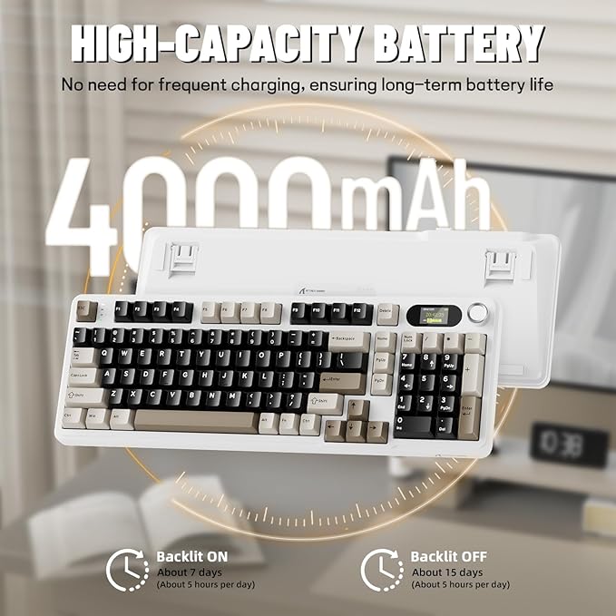 ATTACK SHARK X98PRO Wireless Mechanical Keyboard,Multi-Function Knob&TFT Screen,Tri-Mode BT/2.4GHz/USB-C Keyboard,Hot-Swappable RGB Backlit,4000mAh 98 Keys,Cloud Drive,for Win/Mac/Linux-Creamy White