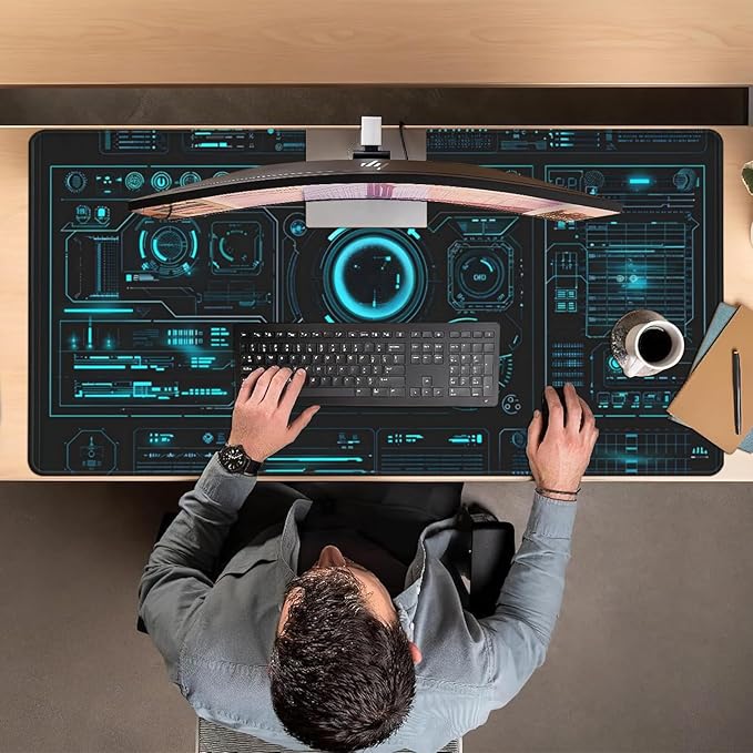 Large Extended Gaming Mouse Pad, (48" x 24") Big Desk Matt for Desktop, Waterproof Computer Keyboard Mat for Esports Pros/Gamer/Desktop/Office/Home-Cyberpunk Black and Blue