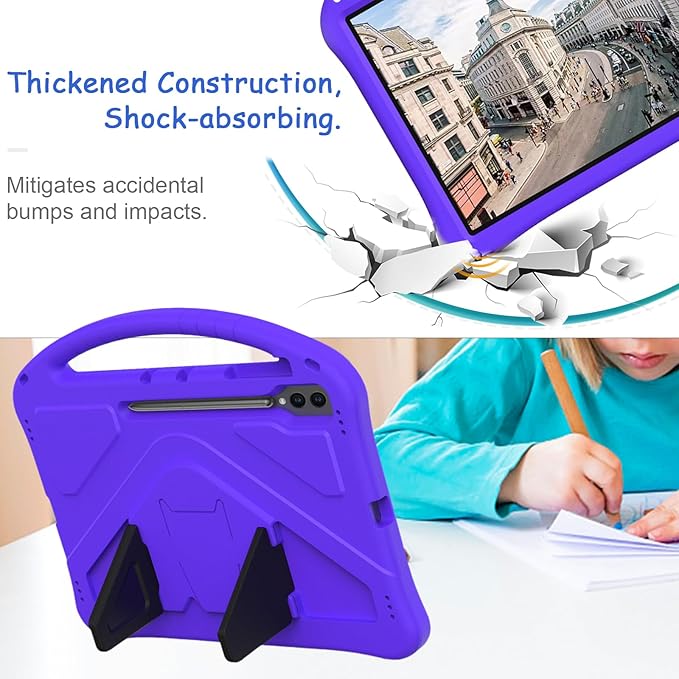 Kids Case for Samsung Galaxy Tab S10 Ultra/S9 S8 Ultra 14.6-inch Tablet, Techcircle Light Weight Shock Proof EVA Foam Handle Rugged Stand Protective Cover, Purple