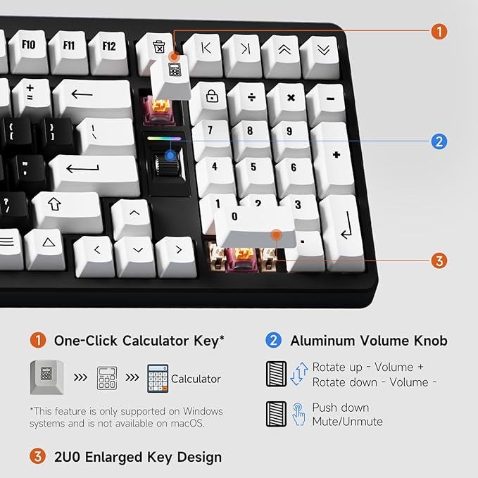 MCHOSE UT98 Wireless Mechanical Keyboard Compact Gaming Keyboard with Knob Tri-Mode Connection Hot Swappable Custom Creamy Keyboard Gasket Structure Pre-lubed Linear Switches RGB Classic ICY