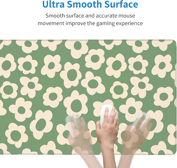 Desk Mat,Vintage Groovy Flowers Extended Gaming Mouse Pad for Office Work & Game,Computer Keyboard Mouse Mat Desk Non-Slip Rubber Base Large Mousepad with Stitched Edges, 31.5x15.7inch