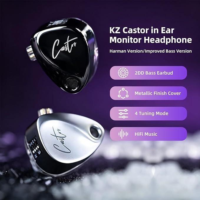 in Ear Monitor Headphones, KZ Castor Improved Bass HiFi Earphone Sound Tunable Noise Isolating IEMs, Dual-Dynamic Driver Wired Earbuds with Detachable Cable for Singers Musicians