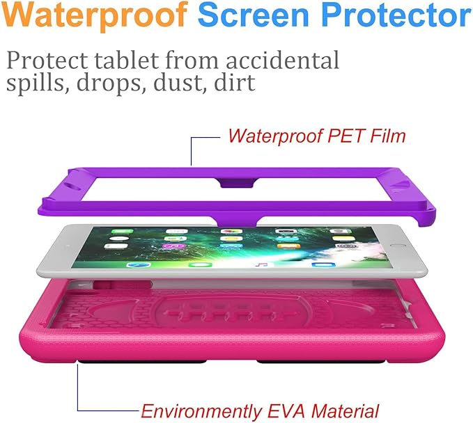 BMOUO Kids Case for iPad 9.7 2018/2017/iPad Air 2/1, iPad 6th/5th Generation, Built-in Screen Protector, Shockproof Handle Convertible Stand Case for iPad 6th/5th Gen 9.7', Purple Rose