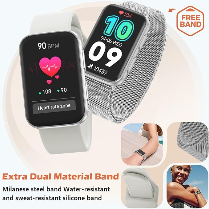 MorePro Health Fitness Tracker for Women Men, 24/7 Heart Rate Blood Pressure & Oxygen Monitoring, Sleep Tracker, 120+ Sport Modes Smart Watch, IP68 Waterproof, 2 Bands, Compatible Android iOS