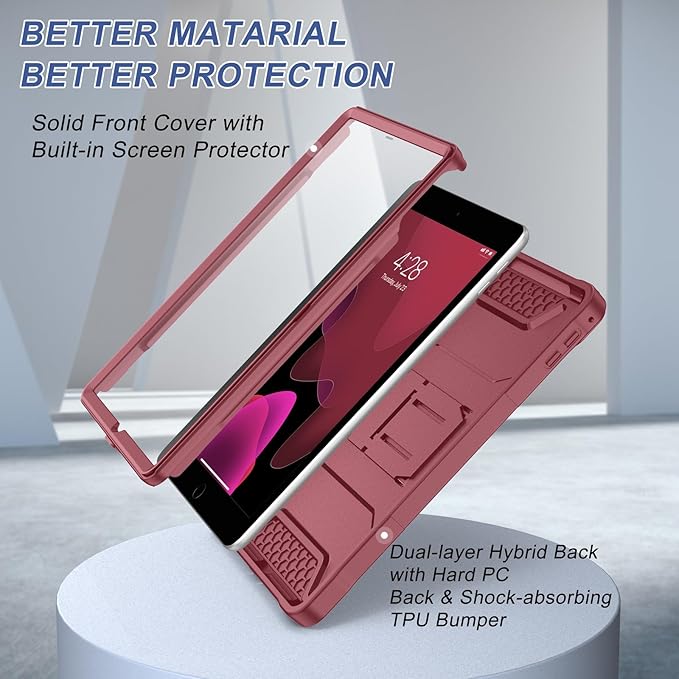 Soke Case for iPad 6th/5th Generation 9.7 Inch 2018/2017,with Built-in Screen Protector and Kickstand, Rugged Full-Body Heavy Duty Protective Cover for Apple iPad Air 2 /Pro 9.7 - Dark Red