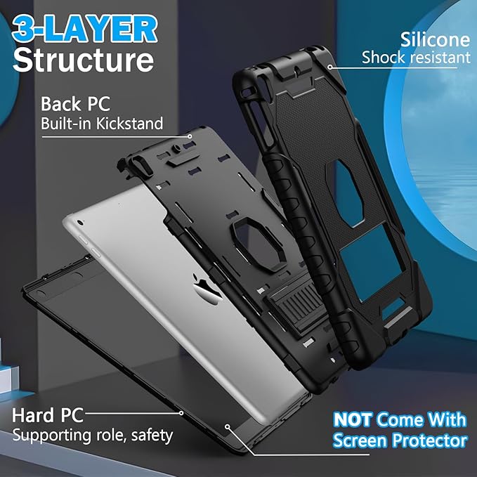 ZoneFoker 9.7" Case for iPad 6th/5th Generation 2018/2017, for iPad Air 2 / Air 1st / Pro 9.7, Heavy Duty Shockproof Protective 9.7 Inch Cover with Built-in Stand for i Pad 6 5 Gen(Black)