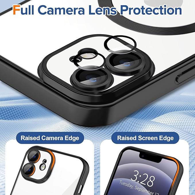 Hython Magnetic Clear for iPhone 12 Case with Camera Lens Protector [Compatible with MagSafe] Luxury Plating Edge Slim Soft TPU Cover Protective Phone Case for iPhone 12 6.1", Matte Black